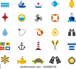 set of MARINE & NAUTICAL color flat icons