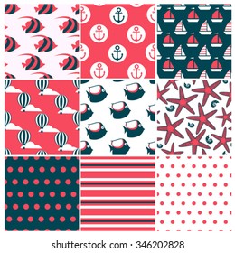  set of  marine seamless patterns