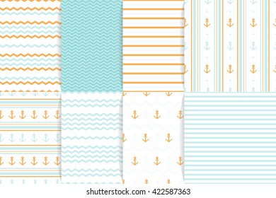 Set of  marine seamless patterns. Vector illustration.
