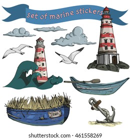 Set of marine stickers