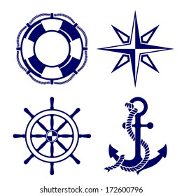 Set of marine symbols  Vector Illustration.