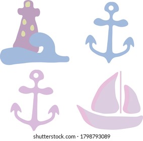 
Set of marine theme symbols on white background