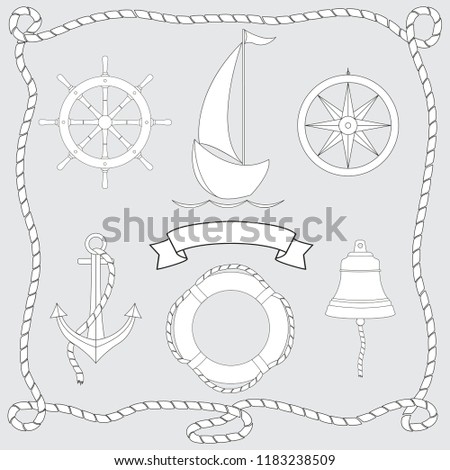 Set of marine themed vector illustrations.