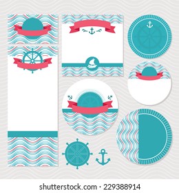 Set of marine wedding cards vector illustration without sample text