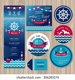 Set of marine wedding cards vector illustration