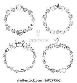 set of marine wreaths. background vector