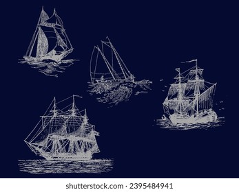 Set of Maritime Vectors COLLECTIONS with blue and white background.