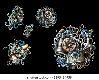 Set of Maritime Vectors COLLECTIONS with blue and white background.