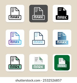 Set of markdown file format icons, with stylish color choices and attractive designs.