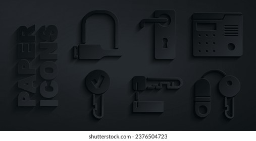 Establece la tecla Marcada, el sistema de intercomunicación de la casa, la tecla, con, el asa de la puerta y el icono de bloqueo de la bicicleta. Vector