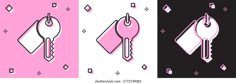 Set Marked key icon isolated on pink and white, black background. Vector