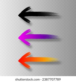 Un conjunto de flechas de marcador de diferentes colores aisladas en un fondo claro. Ilustración vectorial.