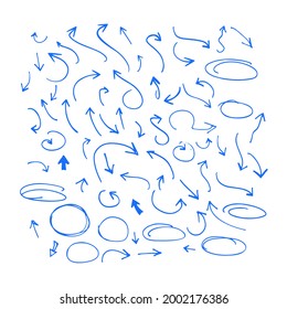 Set of marker arrows of different shapes and directions on white background, vector format