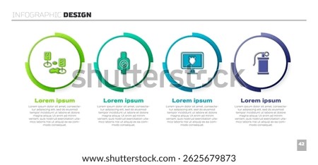 Set Marker of crime scene, Human target sport for shooting, Police database and Hand smoke grenade. Business infographic template. Vector