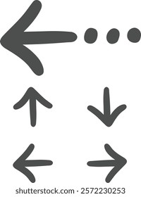 Set of marker drawn arrows. Hand drawn black pointers, arrow icons. Direction elements, curve brush strokes. Different curved arrows. Marker drawing. Vector illustration