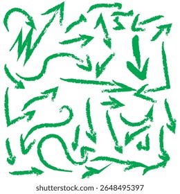 Ensemble de flèches dessinées par un marqueur. Pointeurs noirs dessinés à la main, icônes flèches isolées sur fond blanc. Éléments de direction, coups de pinceau. Différentes flèches courbes. Dessin de marqueur. Illustration vectorielle