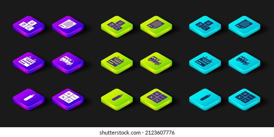 Set Marker pen, Calculator, Calendar, School Bus, Exam sheet with A plus grade and ABC blocks icon. Vector