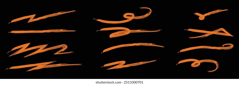 Set of Marker pen emphasis highlight underline symbol. Squiggle brush scribble underline collection. Vector Illustration.