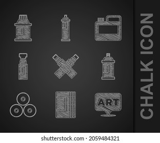 Set Marker pen, Spiral notebook, Speech bubble with text art, Paint spray can, Paint, gouache, jar, dye and  icon. Vector