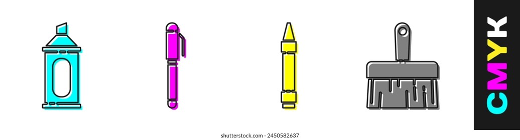 Set Marker pen, Pen, Wax crayons for drawing and Paint brush icon. Vector