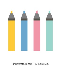 set of marker pens, red, green, yellow, blue. Vector art colourful highlighters