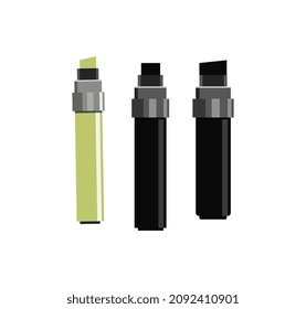 Set Of Markers. Collection Of Items For Registration Of Documents. Highlighting Key Points, Study Notes. Office And School Supplies. Cartoon Flat Vector Illustrations Isolated On White Background