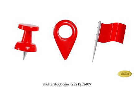 a set of markers for dps in the form of a flag, pushpin, marker. Vector illustration isolated on white background