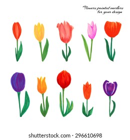 Set markers drawn stylized flowers.It can be used to decorate packaging, greeting cards, tissue and other design solutions.