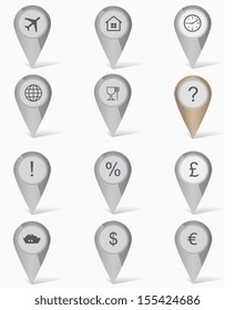 Set of markers with icons. Map pins.