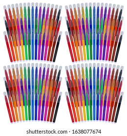 Set of markers with primary colors for drawing and creativity. For the sale and advertising of markers and their application. Felt-tip pen for drawing courses. Set of markers with a cap for children.