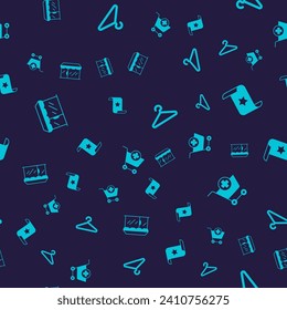 Set Market store, Paper check and financial check, Hanger wardrobe and Add Shopping cart on seamless pattern. Vector