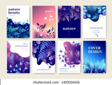 Set of marketing brochure vector illustrations. Annual report cover design. Cosmetics, fashion, beauty, spa, wellness, natural products, healthcare business presentation templates.