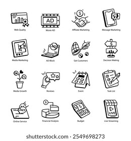 Set of Marketing Content Hand Drawn Style Icons 

