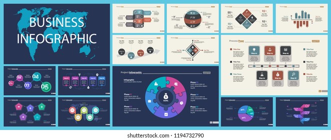 Set of marketing or economics concept infographic charts. Business diagrams for presentation slide templates. For corporate report, advertising, banner and brochure design.