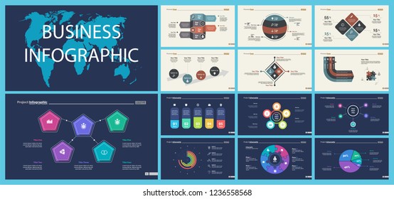 Set of marketing or economics concept infographic charts. Business diagrams for presentation slide templates. For corporate report, advertising, banner and brochure design.