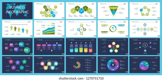 Set of marketing or economics concept infographic charts. Business diagrams for presentation slide templates. For corporate report, advertising, banner and brochure design.