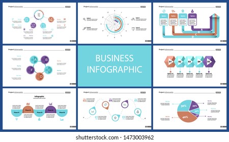 Set of marketing or economics concept infographic charts. Business diagrams for presentation slide templates. For corporate report, advertising, banner and brochure design.