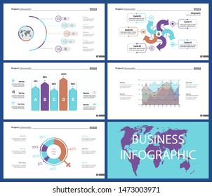 Set of marketing or economics concept infographic charts. Business diagrams for presentation slide templates. For corporate report, advertising, banner and brochure design.