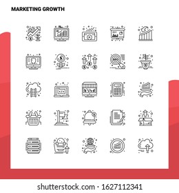 Set of Marketing Growth Line Icon set 25 Icons. Vector Minimalism Style Design Black Icons Set. Linear pictogram pack.