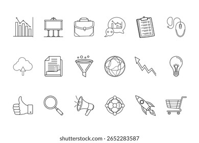 Set marketing icons including charts, briefcase, cloud, shopping cart business