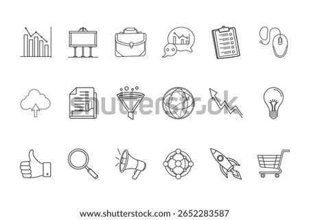 Set marketing icons including charts, briefcase, cloud, shopping cart business