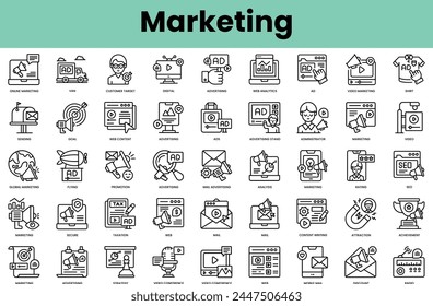 Set of marketing icons. Linear style icon bundle. Vector Illustration