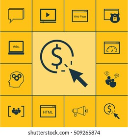 Set Of Marketing Icons On Brain Process, Digital Media And Security Topics. Editable Vector Illustration. Includes SEO, Browser, Performance And More Vector Icons.