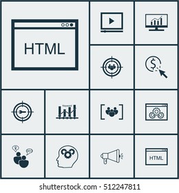 Set Of Marketing Icons On Brain Process, Video Player And Focus Group Topics. Editable Vector Illustration. Includes Pay, Keyword, Community And More Vector Icons.