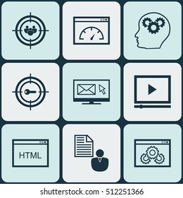Set Of Marketing Icons On Brain Process, Video Player And Keyword Marketing Topics. Editable Vector Illustration. Includes Focus, Page, Plan And More Vector Icons.
