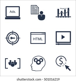 Set Of Marketing Icons On Coding, Brain Process And Video Player Topics. Editable Vector Illustration. Includes HTML, Plan And Brain Vector Icons.
