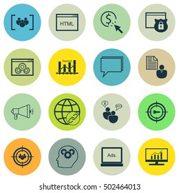 Set Of Marketing Icons On Coding, Website Performance And Market Research Topics. Editable Vector Illustration. Includes Performance, Display And Bulding Vector Icons.