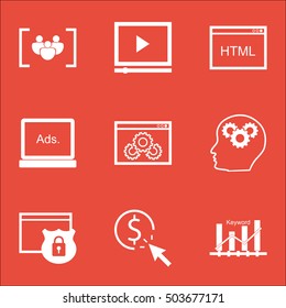 Set Of Marketing Icons On Coding, Video Player And Keyword Optimisation Topics. Editable Vector Illustration. Includes Pay, Keyword And Code Vector Icons.