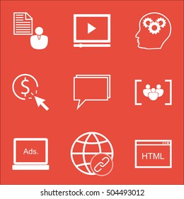 Set Of Marketing Icons On Coding, Video Player And PPC Topics. Editable Vector Illustration. Includes Group, Creativity And Web Vector Icons.