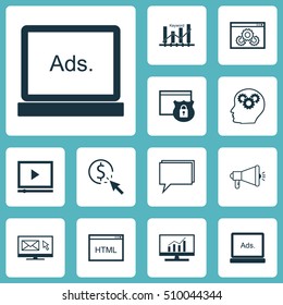 Set Of Marketing Icons On Coding, Brain Process And Conference Topics. Editable Vector Illustration. Includes Advertising, Display, Ranking And More Vector Icons.